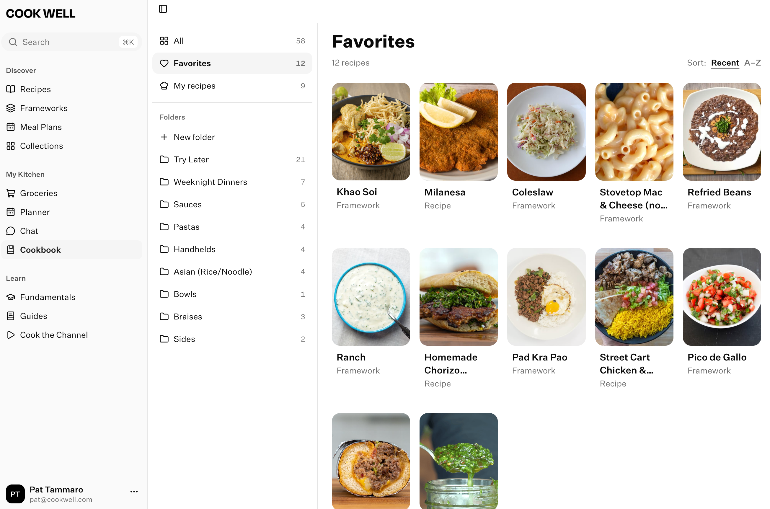 A Cook Well library: saved recipes and frameworks